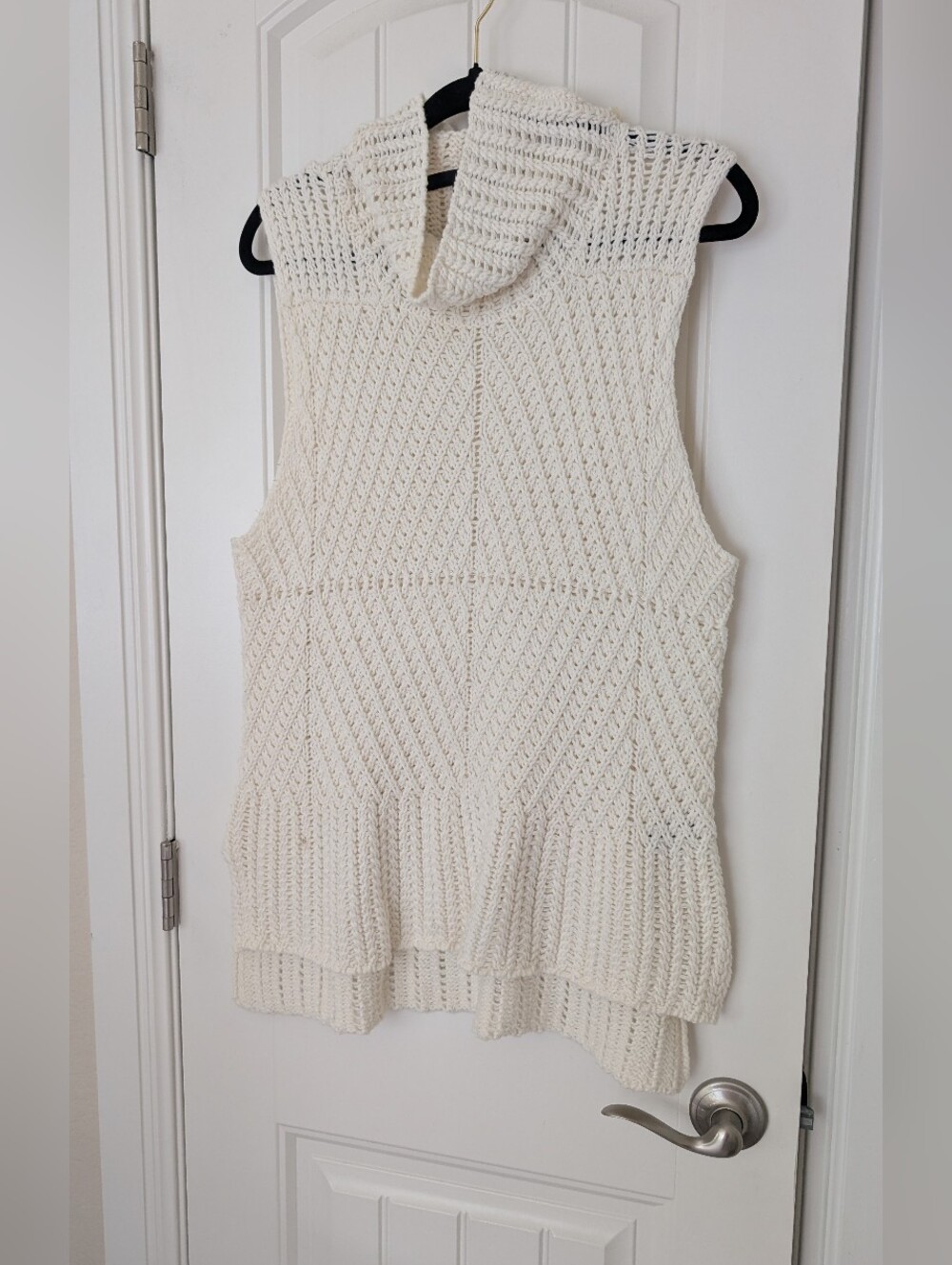 VTG Cream Knit Sleeveless Turtleneck Sweater Vest L